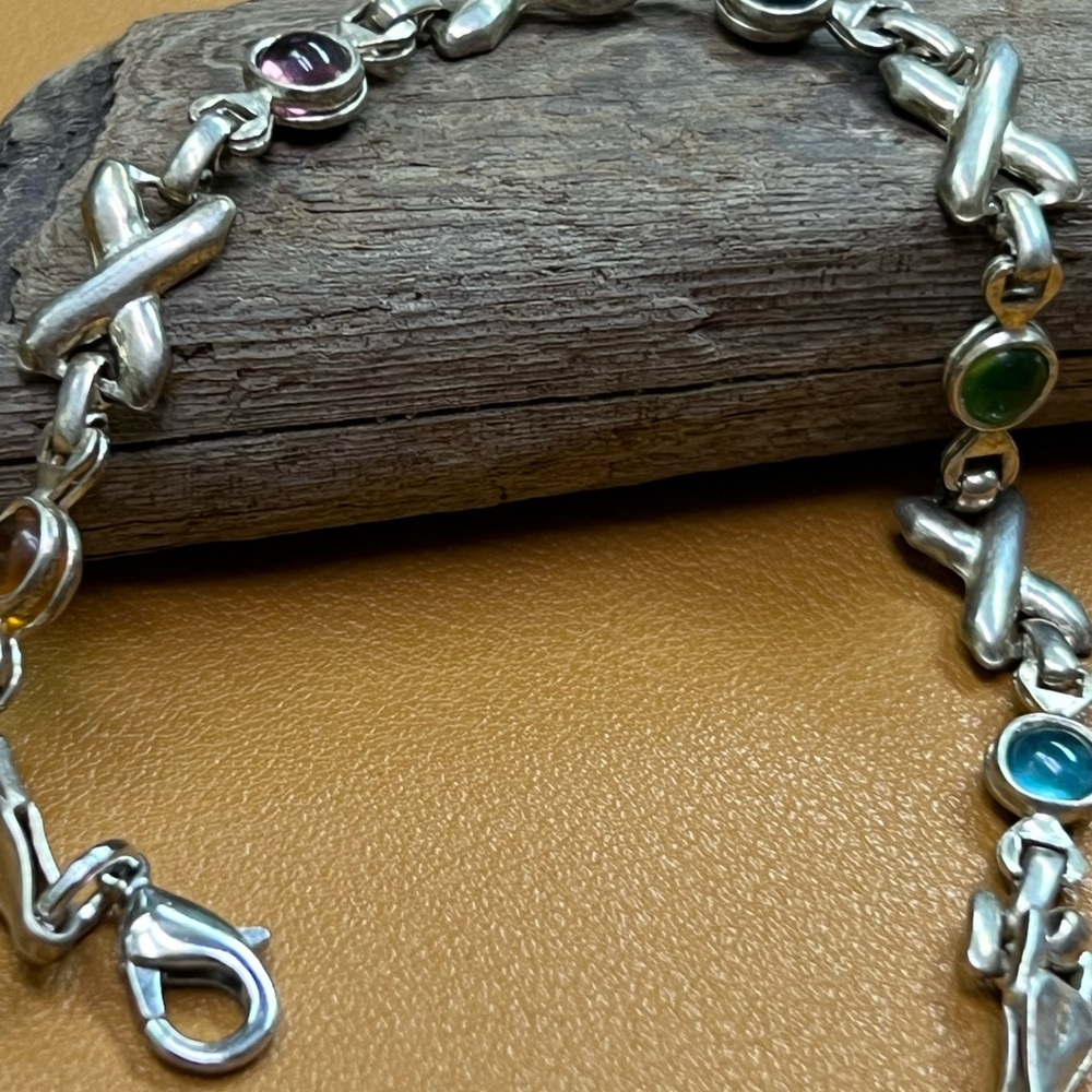 Vintage 925 Sterling Silver Italy "XO" Hug & Kisses Link Bracelet - Picture 4 of 5